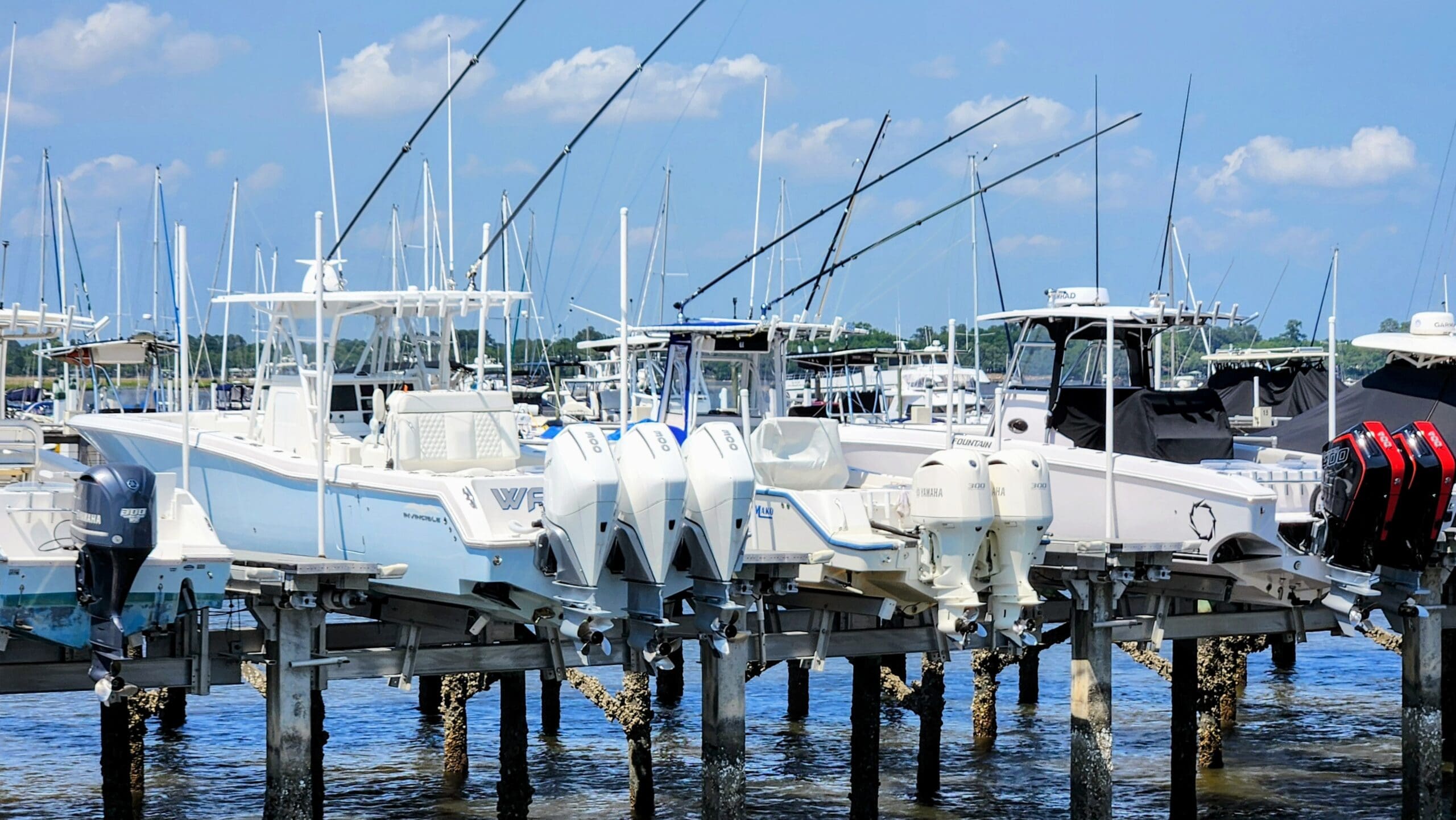 a group of boats on a dock